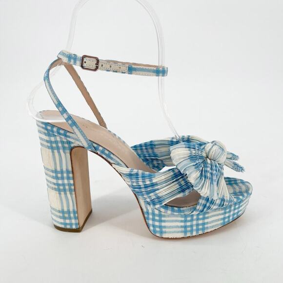 Loeffler Randall Blue Natalia Gingham Plaid Bow Platform Block Heel Sandal US 6 - Picture 2 of 12